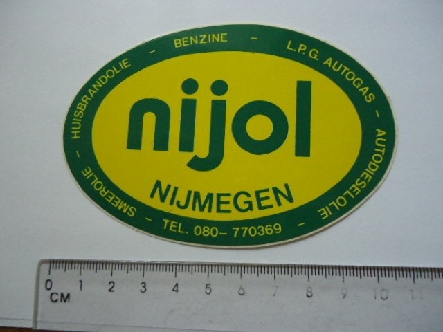 sticker oud NIJOL NIJMEGEN olie oil benzine gas lpg retro, Verzenden, Zo goed als nieuw, Bedrijf of Vereniging