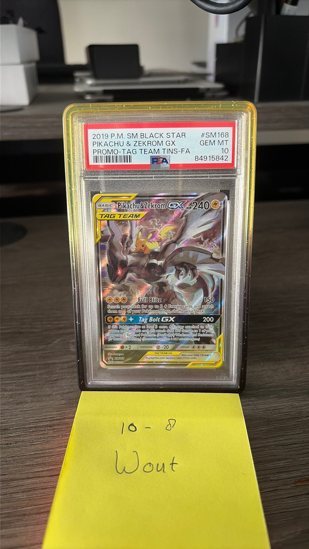 PSA 10 Pikachu & Zekrom GX SM168 - Black Star Promo + Guard, Ophalen of Verzenden, Zo goed als nieuw, Losse kaart