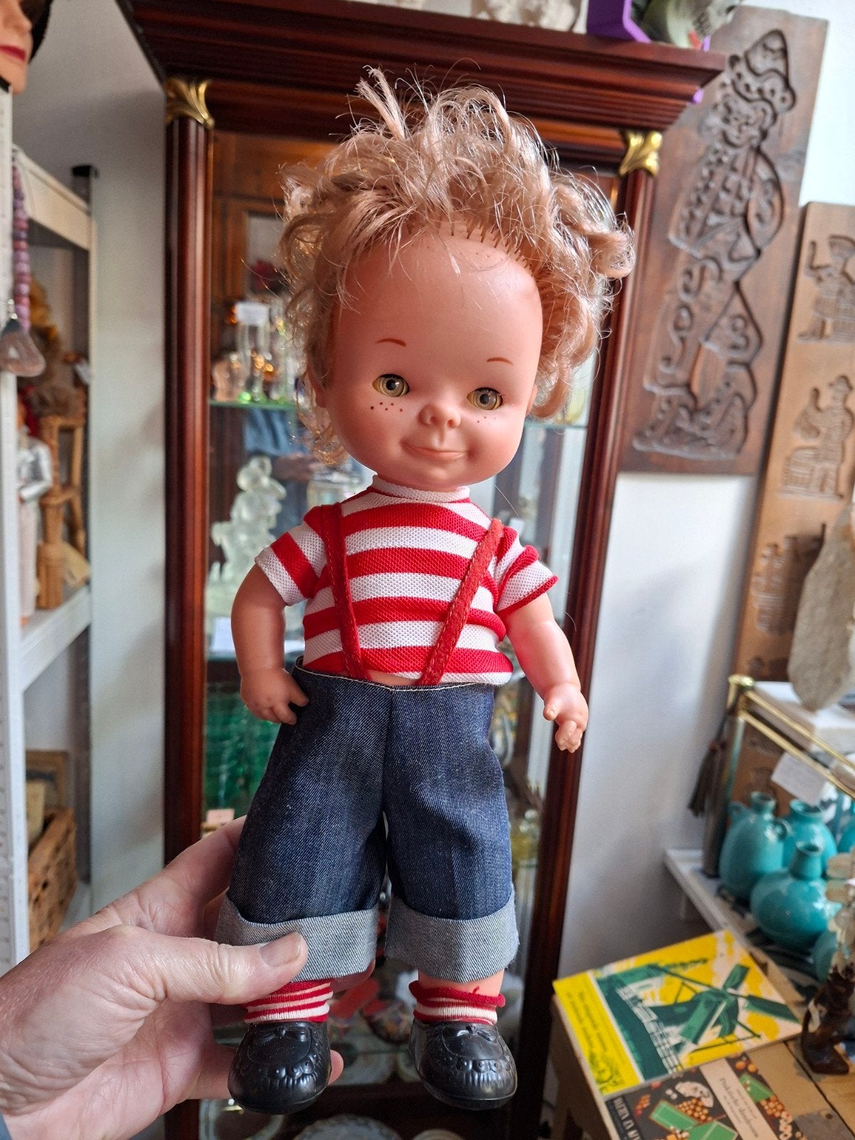 Vintage Famosa pop - Jongen met rood-wit gestreept shirt, Ophalen of Verzenden, Gebruikt, Pop