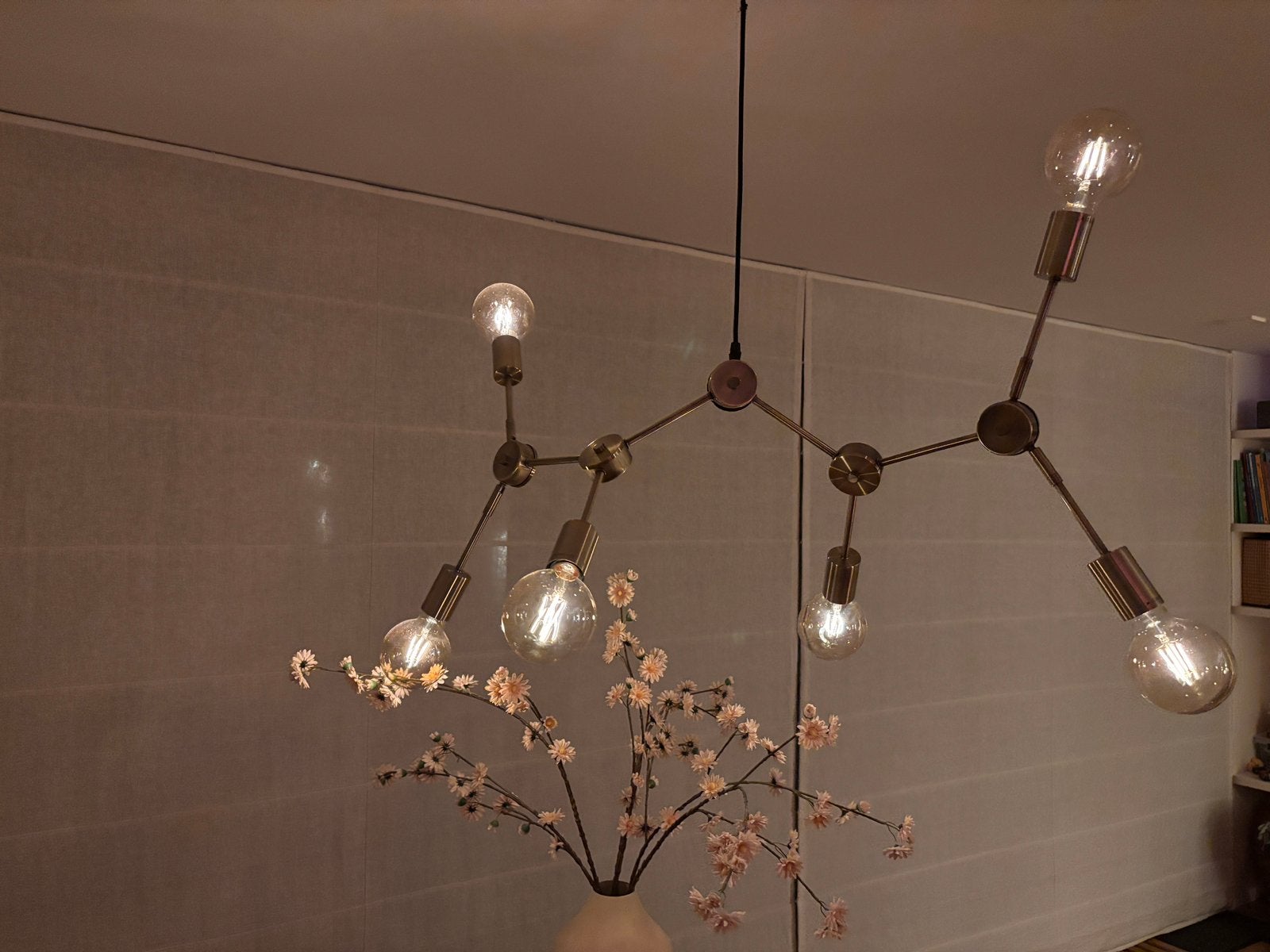 Design hanglamp 6-lichts messing/brons + dimbare LED bollen, Ophalen of Verzenden, Zo goed als nieuw, Metaal