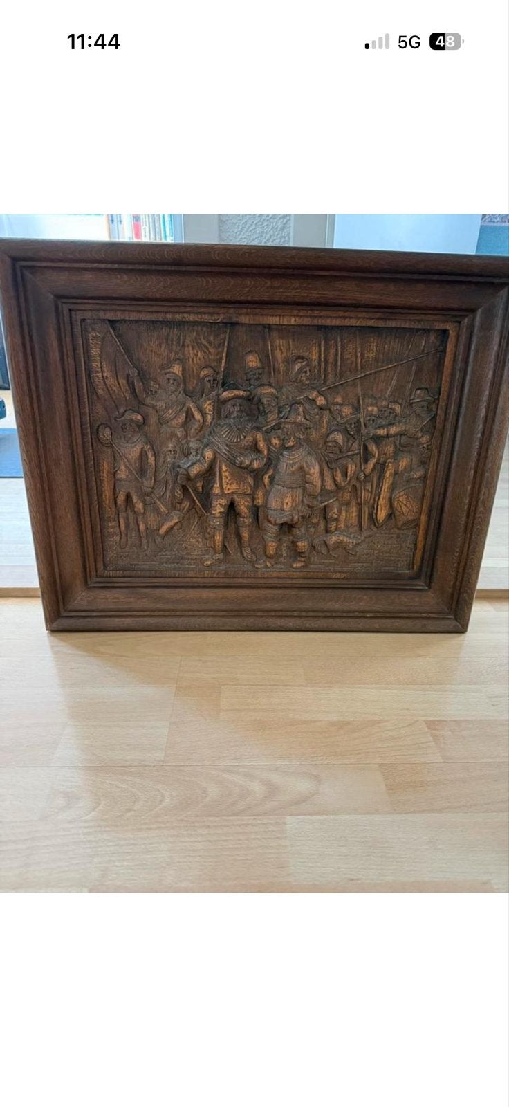 Houten reliëf De Nachtwacht - Rembrandt van Rijn, Antiek en Kunst, Ophalen, Houtsnijwerk, 50 - 100 cm, Handgemaakt