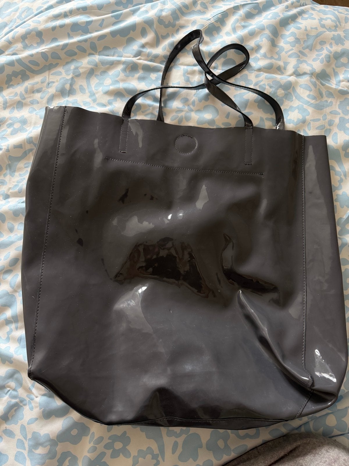 Grijze glanzende shopper tas, Verzenden, Zo goed als nieuw, Grijs, Shopper