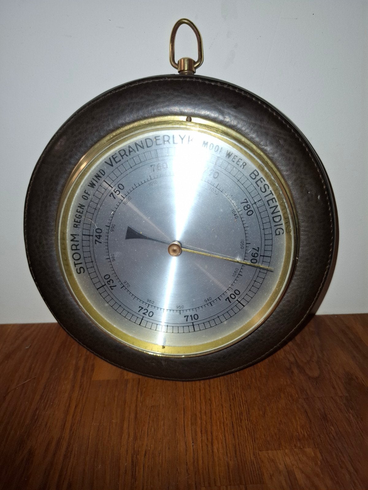 Vintage Barometer - Weerstation in Leren Omhulsel, Ophalen of Verzenden, Gebruikt, Barometer