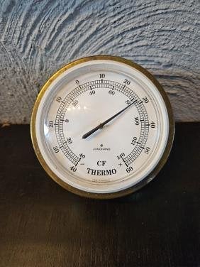 Vintage Junghans CF Thermo Binnenthermometer Messing, Ophalen of Verzenden, Gebruikt, Weerstation