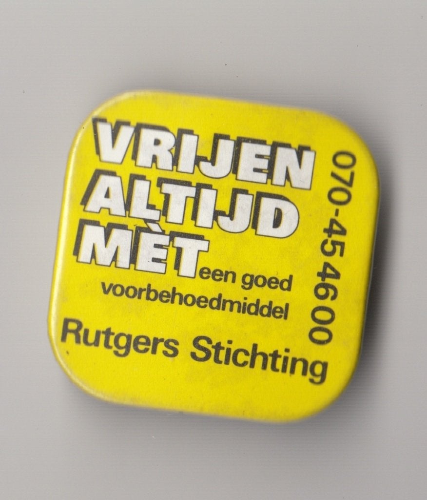 Button Sexuele Voorlichting Rutgers stichting, Gebruikt, Niet vindbaar, Niet vindbaar, Speldje of Pin