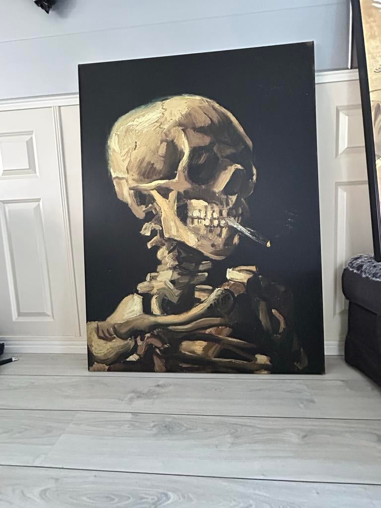 Canvas Vincent Van Gogh Schedel met brandende sigaret, Ophalen