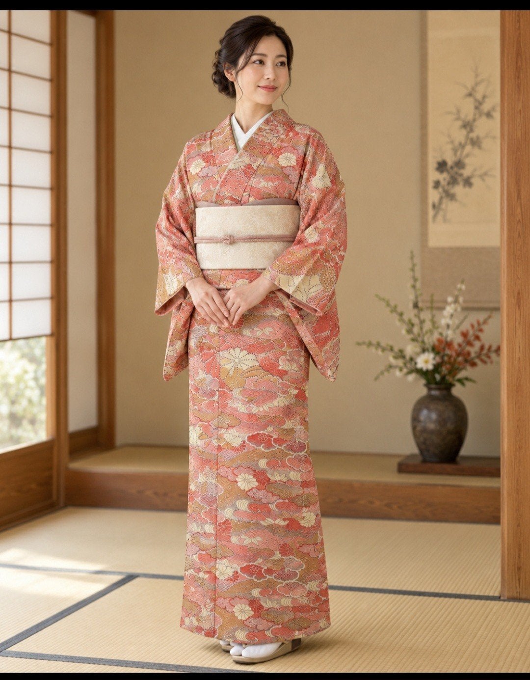 Prachtige vintage Japanse kimono – vermoedelijk zijde – bloe, Kleding | Dames, Ophalen of Verzenden, Zo goed als nieuw, Maat 38/40 (M)