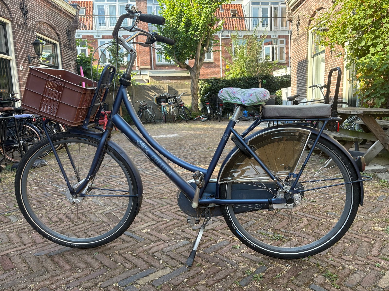 Blauwe Cortina ‘mamafiets’, Fietsen en Brommers, Fietsen | Dames | Damesfietsen, Gebruikt, Versnellingen, 50 tot 53 cm, Trommelrem