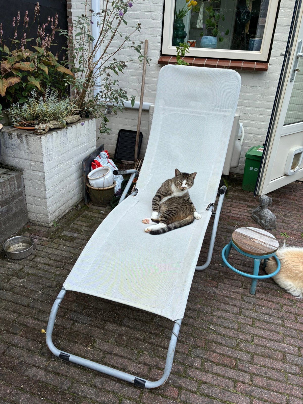 Gratis Inklap ligstoel, Tuin en Terras, Ligbedden, Ophalen, Zo goed als nieuw, Metaal