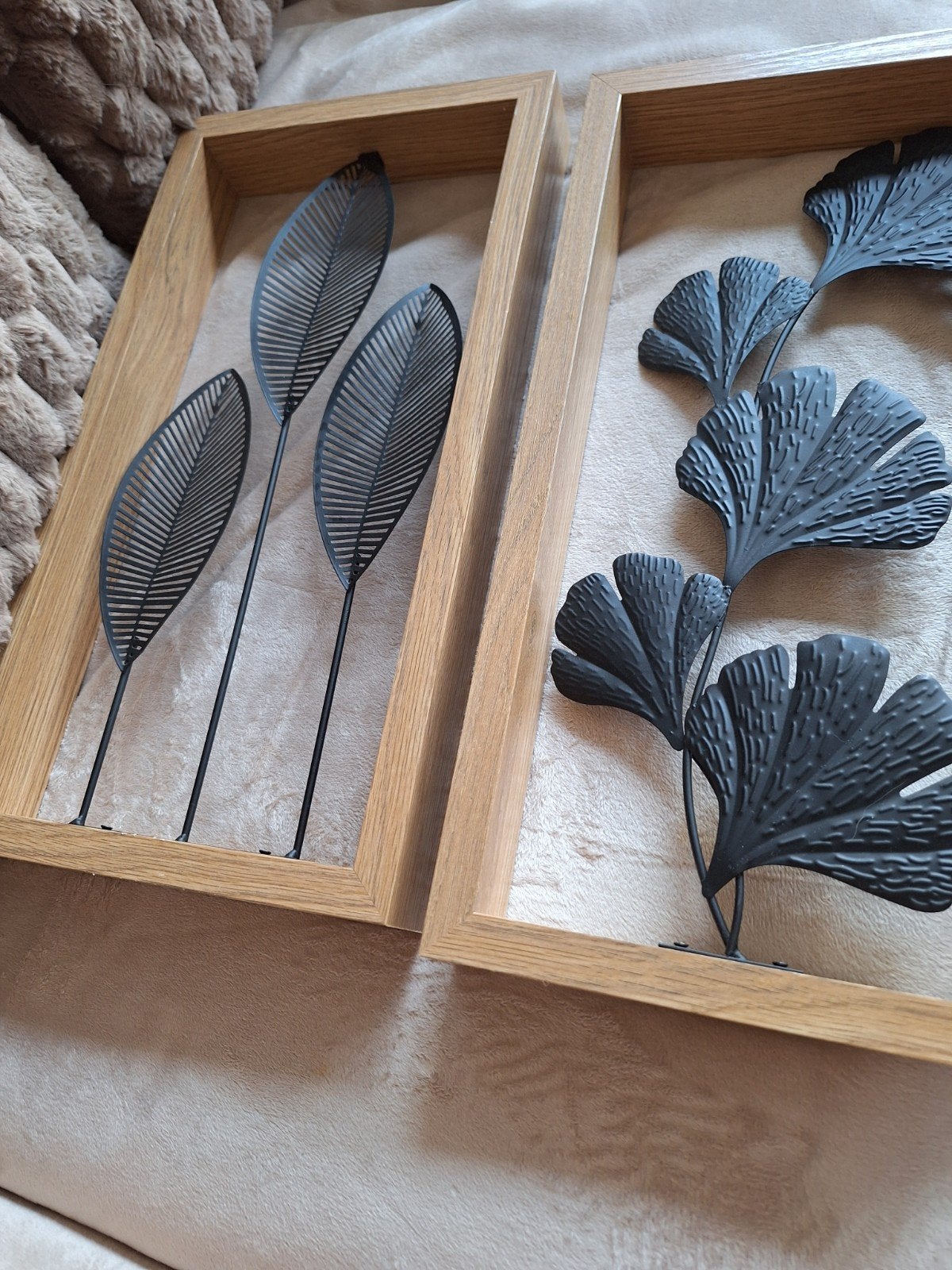 Set van 2 wanddecoraties met bladeren in houten frame, Ophalen, Gebruikt, Decoratieobject, Modern