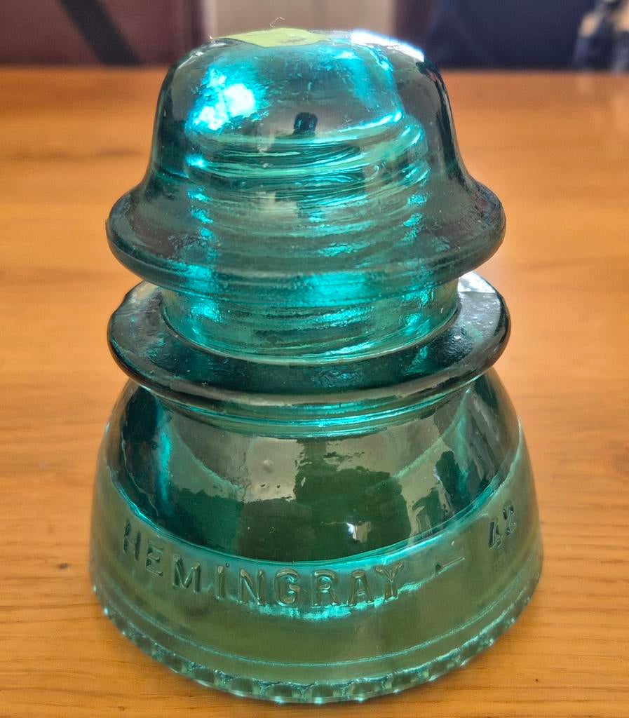Vintage Hemingray glazen isolator, blauwgroen, Antiek en Kunst, Ophalen of Verzenden