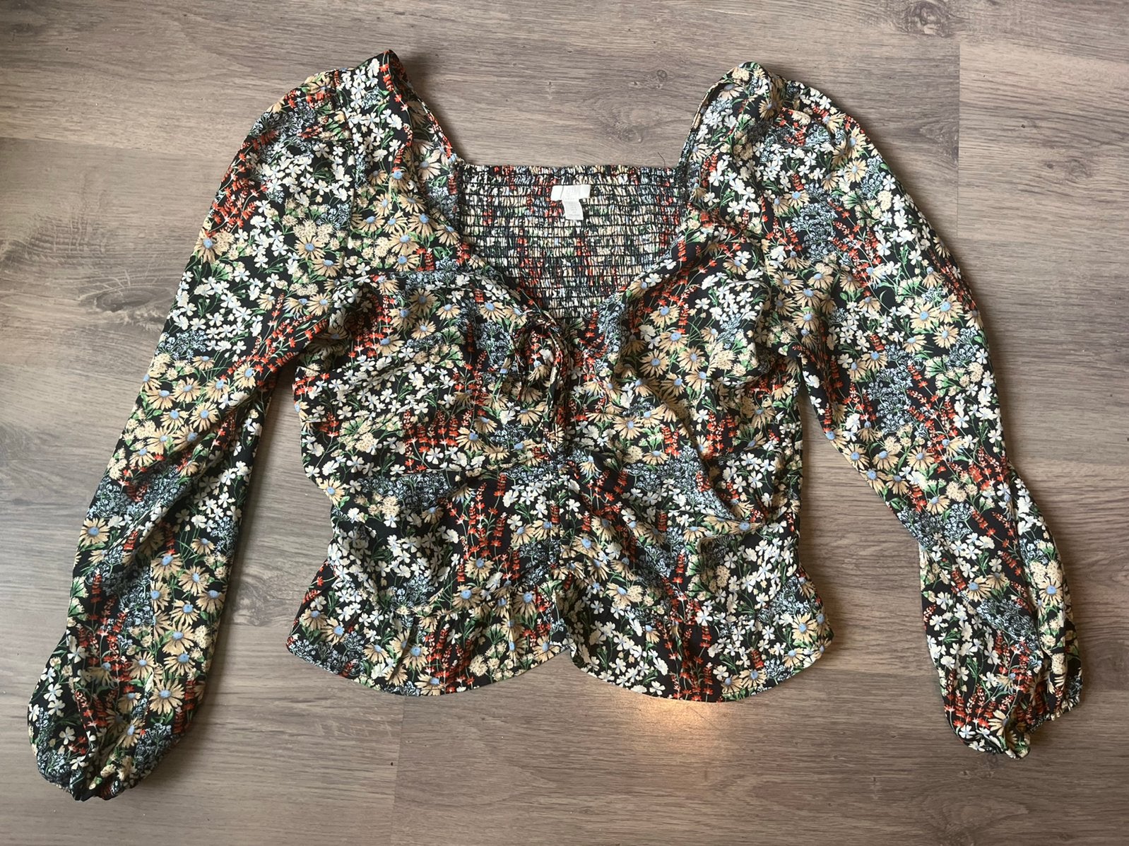 H&M Floral Milkmaid Top – Maat L, Ophalen of Verzenden, Zo goed als nieuw, Maat 42/44 (L), Zwart