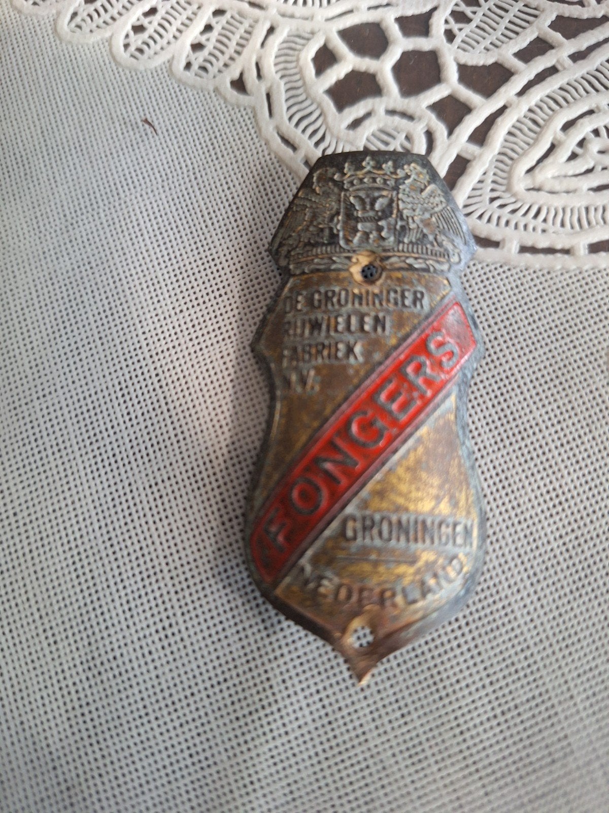 origineel balhoofdplaatje fongers, Verzamelen, Ophalen, Gebruikt, Overige onderwerpen, Button
