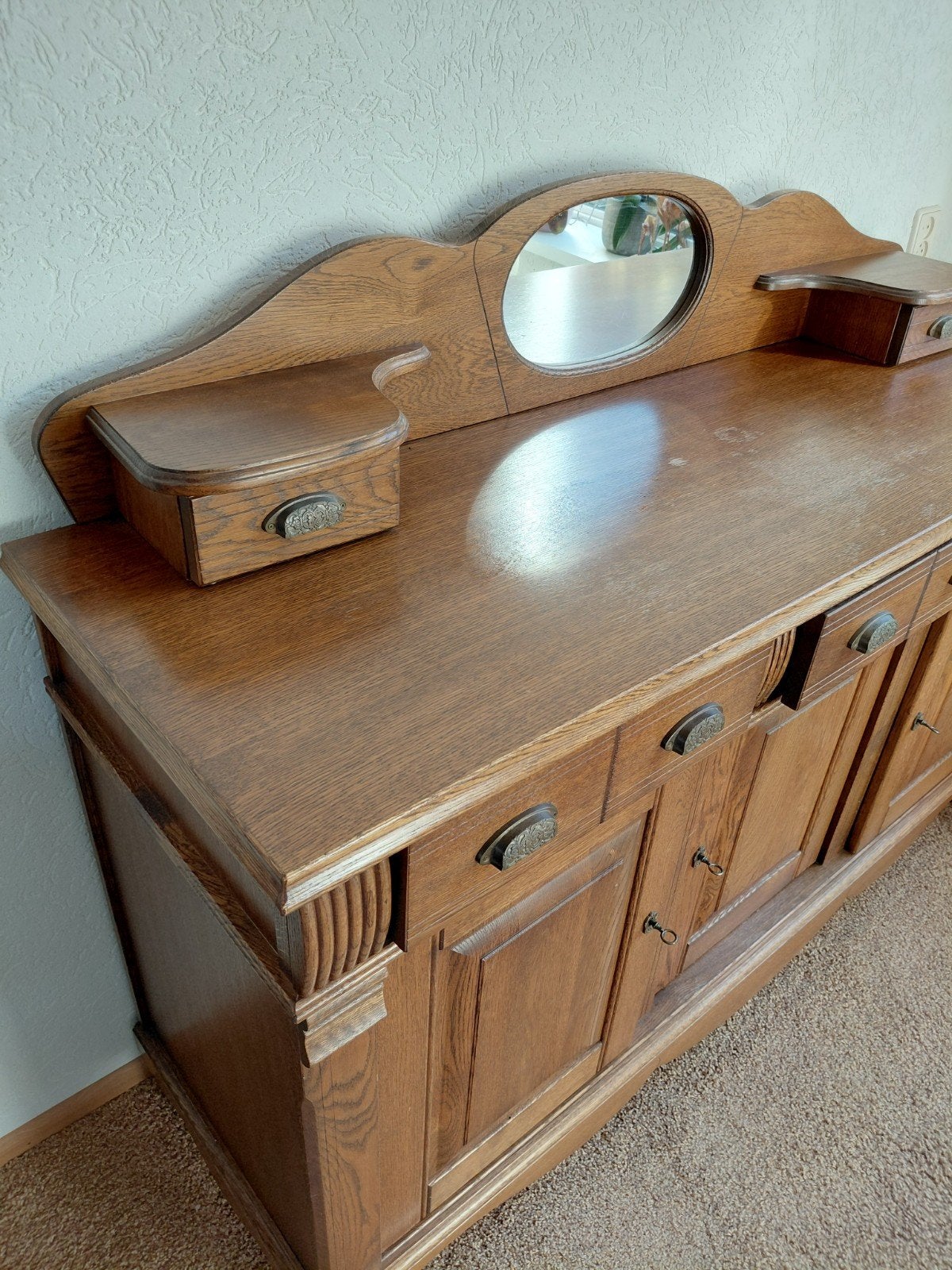 eiken dressoir met spiegelopzet, Ophalen