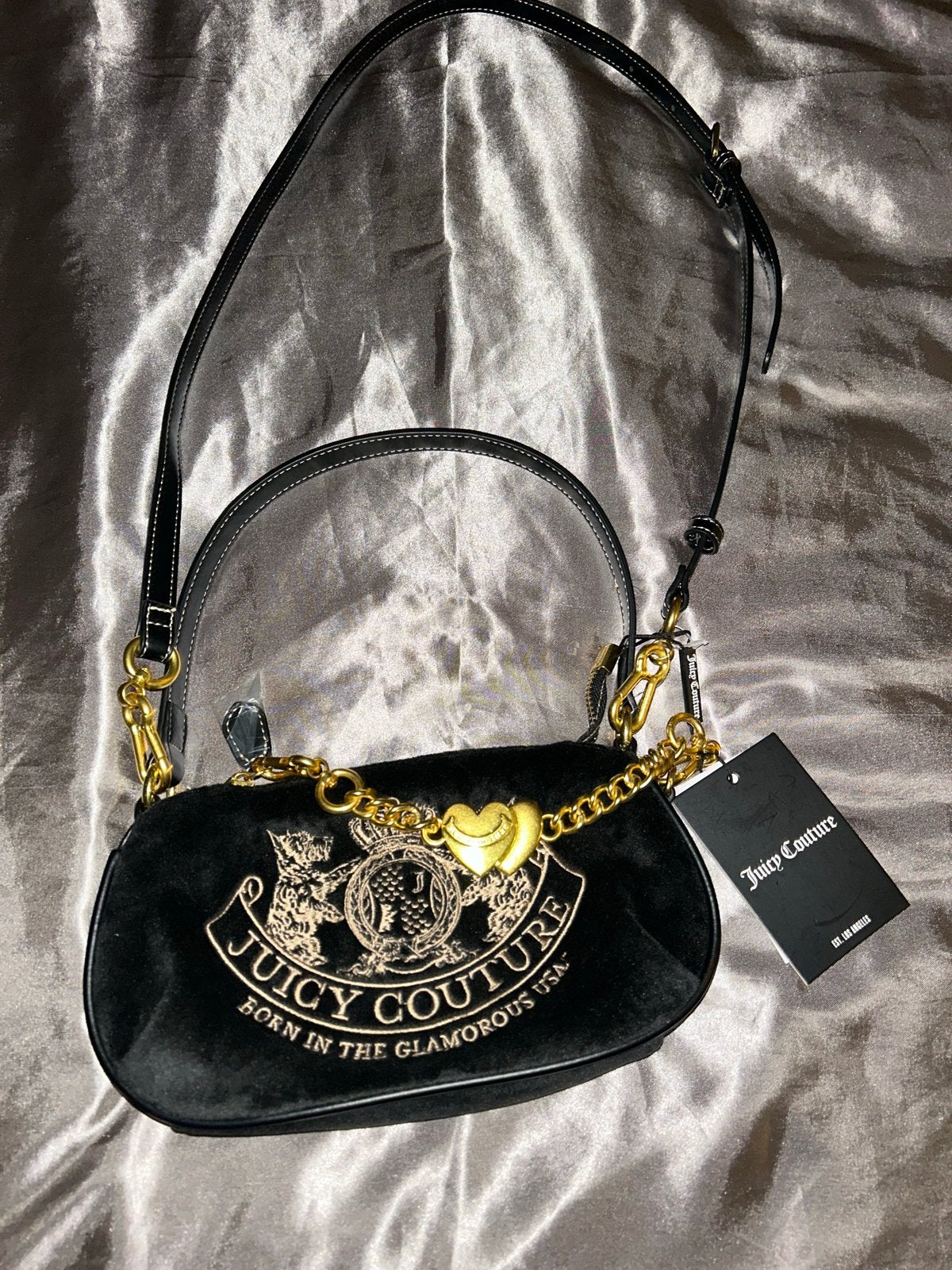 Nieuwe Juicy Couture fluwelen schoudertas met prijskaartje, Sieraden, Tassen en Uiterlijk, Ophalen of Verzenden, Nieuw, Zwart