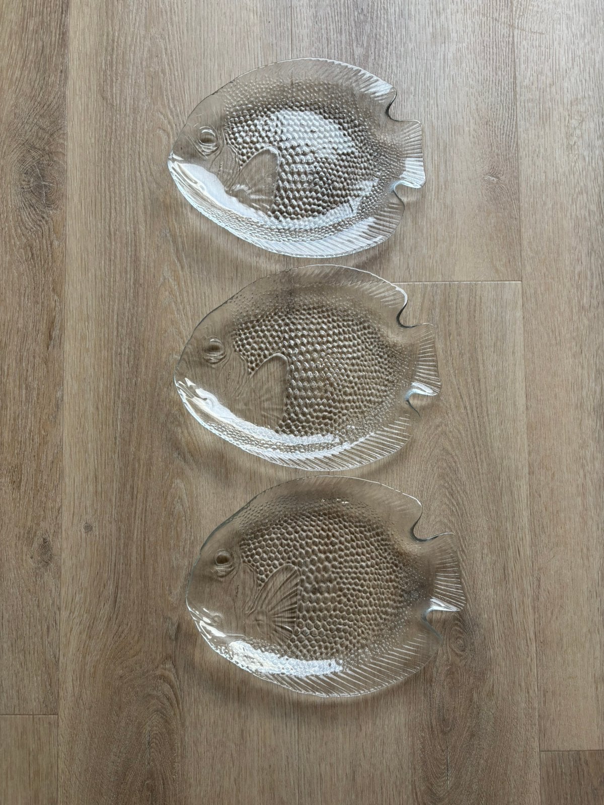 Arcoroc vintage borden schalen glas glass vis vissen 3 stuks, Overige merken, Verzenden, Overige stijlen, Glas