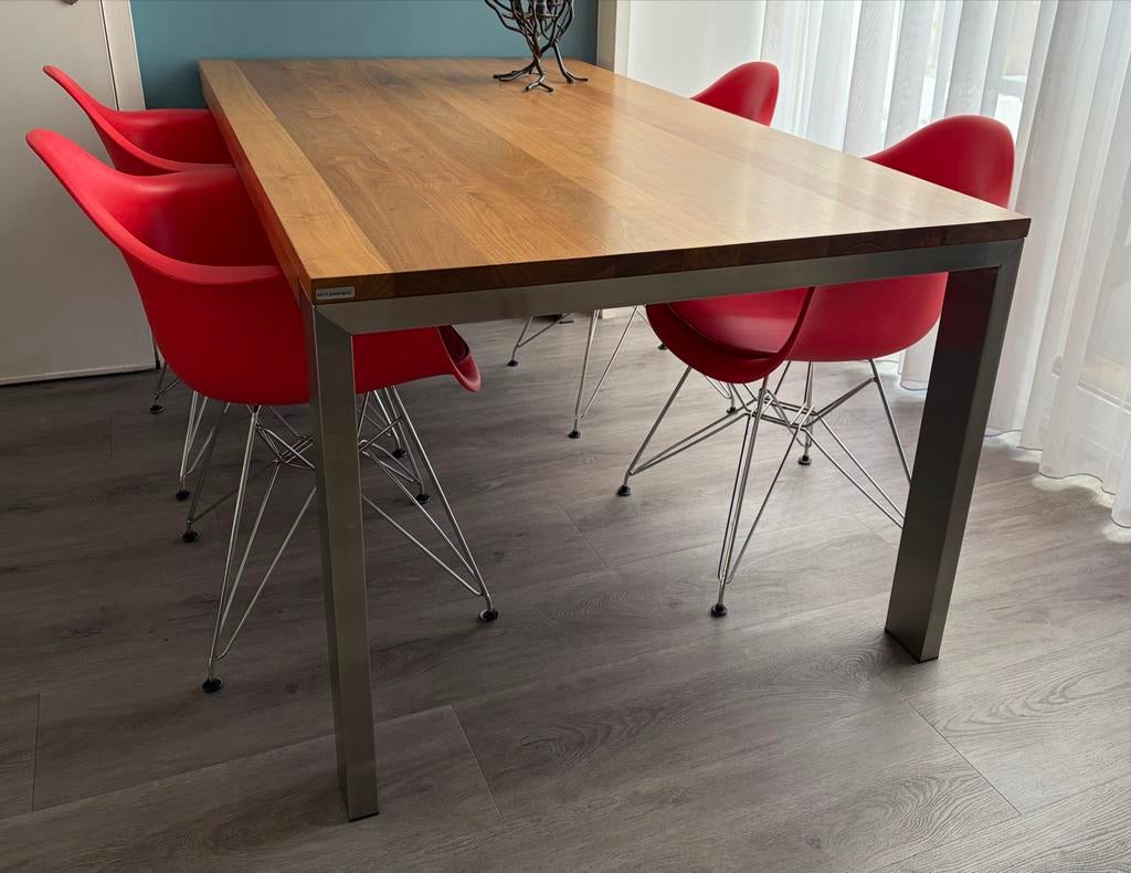 Bert Plantagie Bridge Eetkamertafel - Noten & RVS 180x100cm, Huis en Inrichting, Tafels | Eettafels, Ophalen, Gebruikt, 100 tot 150 cm