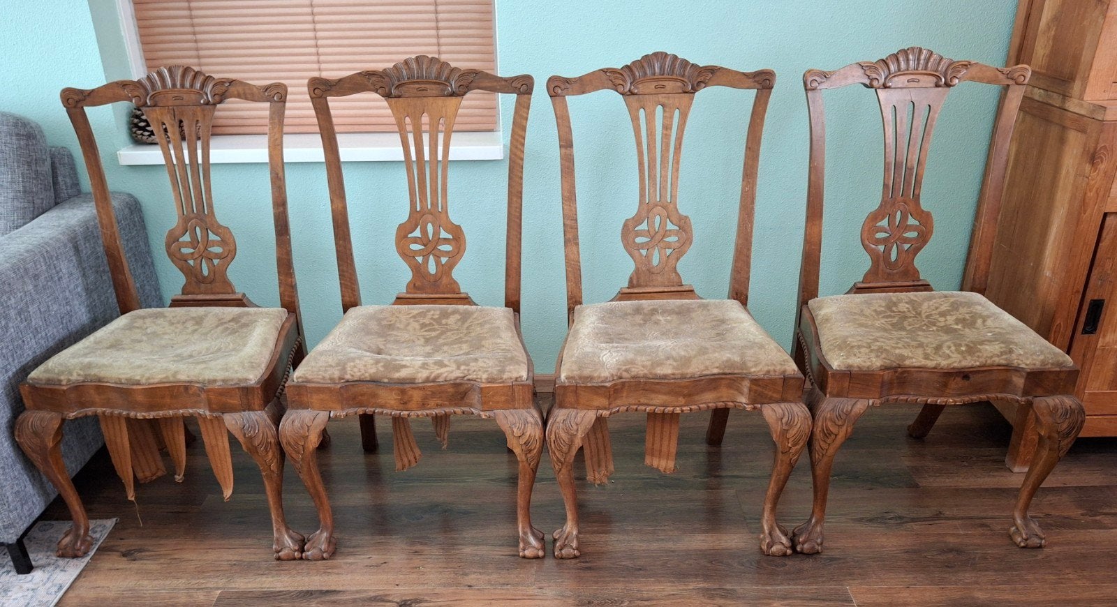 4 antieke eetkamerstoelen Chippendale, Antiek en Kunst, Antiek | Meubels | Stoelen en Banken, Ophalen