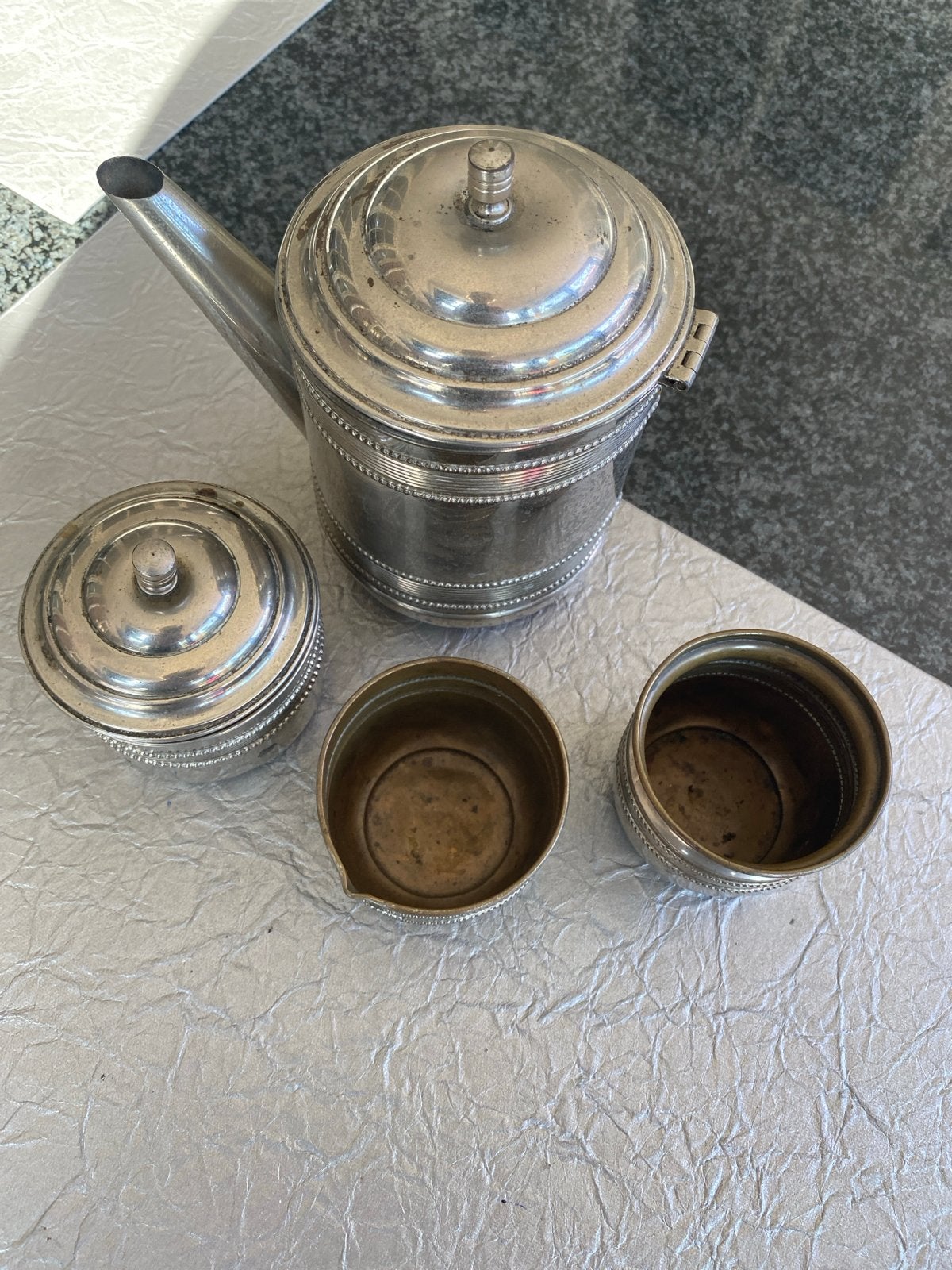 Vintage Tinnen Koffiesetje - Compleet met Koffiepot, Antiek en Kunst, Ophalen