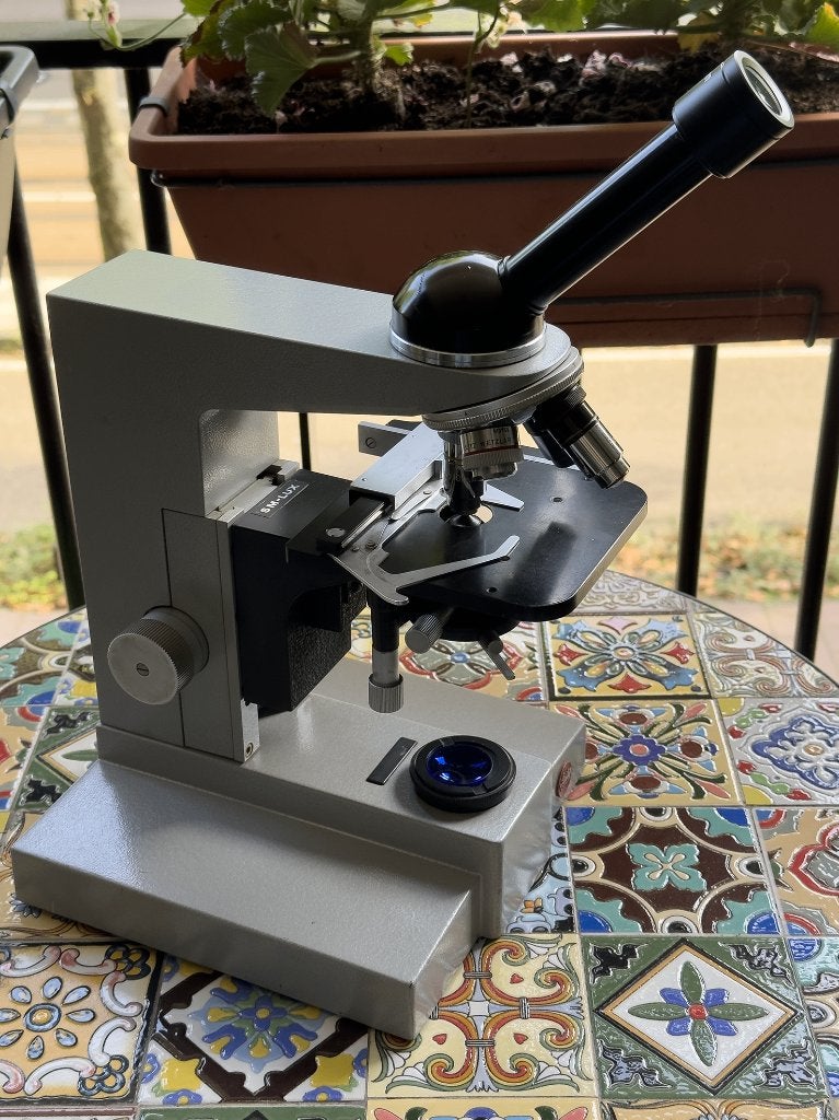 LEITZ SM-LUX microscoop met oa.Carl Zeiss ojectieven, Ophalen of Verzenden, Gebruikt, Minder dan 400x, Biologische microscoop