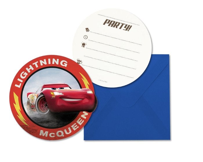 Disney Cars uitnodigingskaarten - uitnodigingen € 0,35 OP=OP, Ophalen of Verzenden, Nieuw, Versiering, Verjaardag