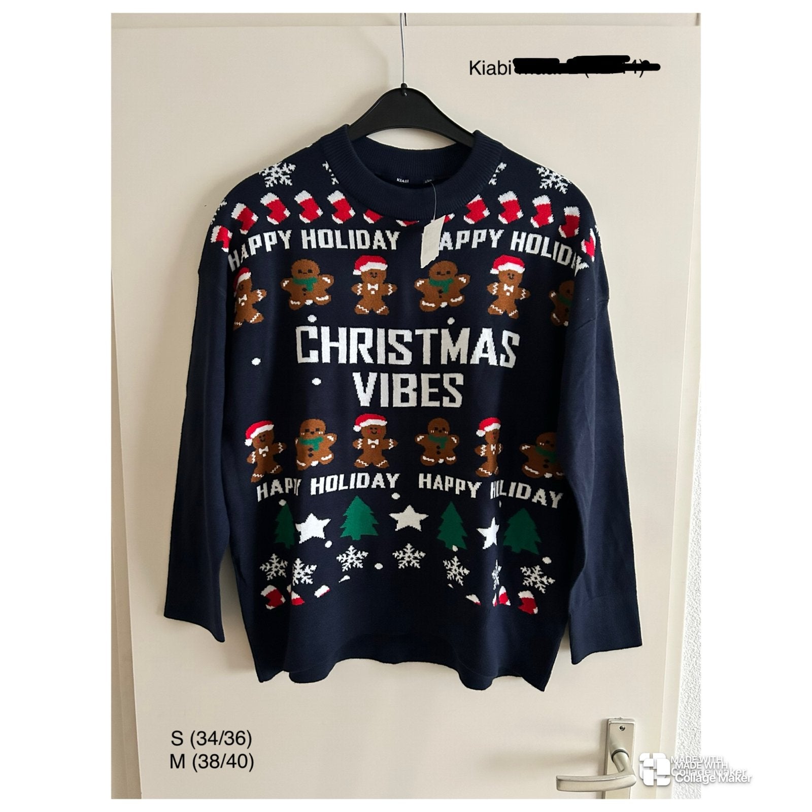 Kiabi Kersttrui "Christmas Vibes" met peperkoekmannetjes, Ophalen of Verzenden, Nieuw, Maat 36 (S), Blauw