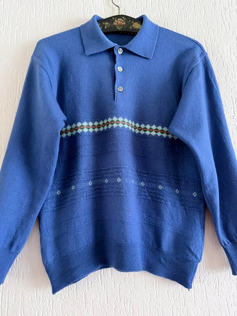 Vintage 100% wollen trui unisex M, Verzenden, Zo goed als nieuw, Maat 48/50 (M), Blauw