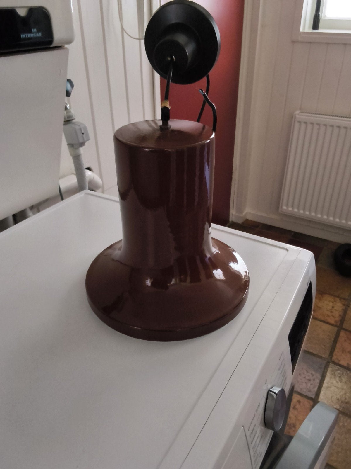Vintage bruine emaille hanglamp - Industriële stijl, Antiek en Kunst, Antiek | Lampen, Ophalen of Verzenden