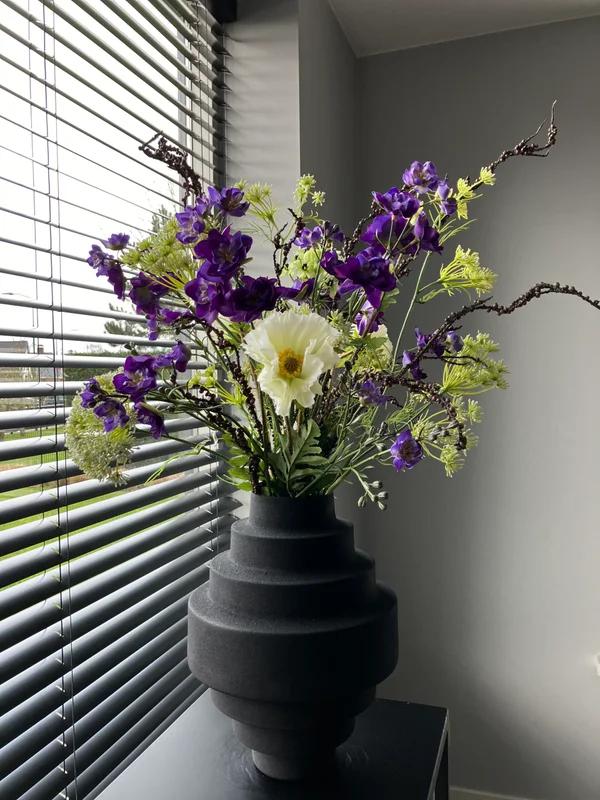 Zijden silk boeket met wit/paarse tinten NIEUW!, Binnen, Info@flowersbymirjam.nl, Transformatorstraat 6a, Ophalen of Verzenden