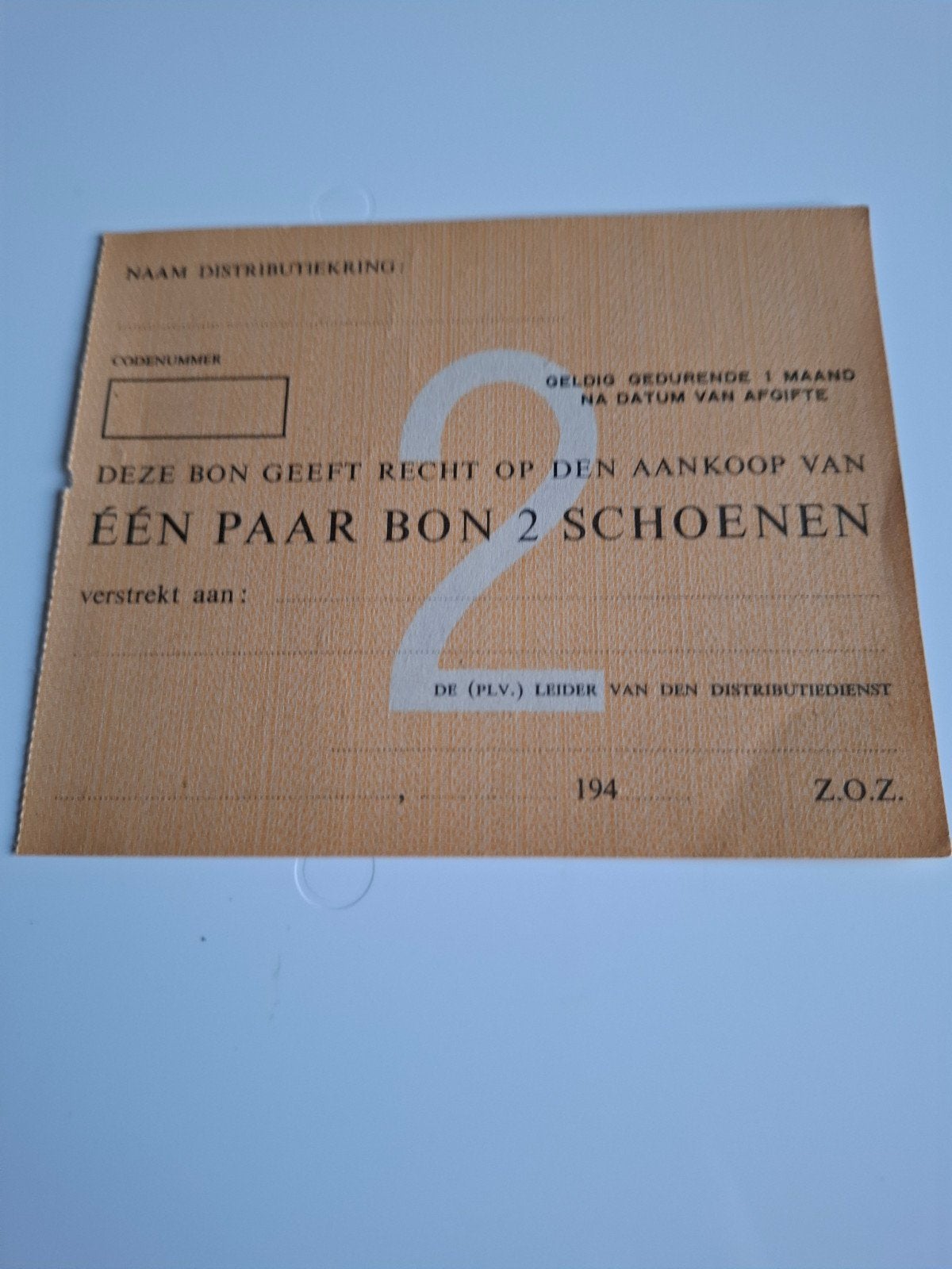 schoenenbon bonkaart document wo2, Verzamelen, Ophalen of Verzenden, Duitsland