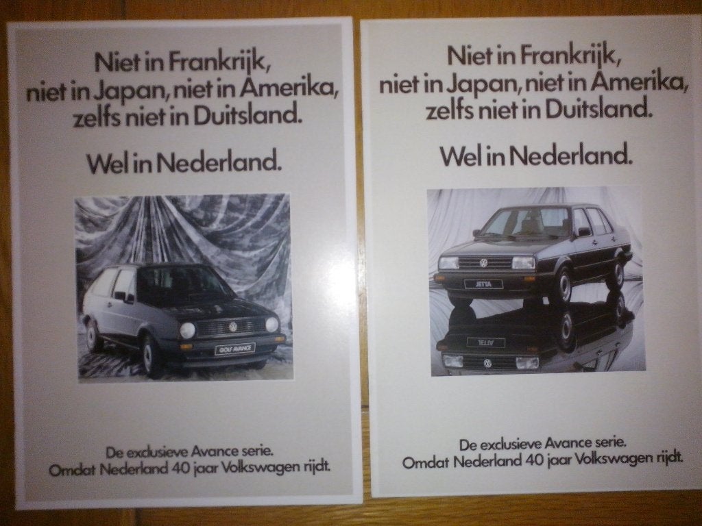 2x Volkswagen Avance folders brochure Golf Passat Polo Jetta, Ophalen of Verzenden, Volkswagen