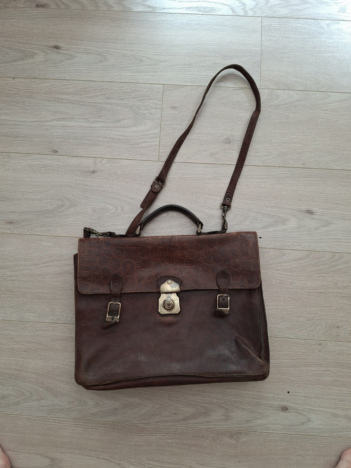 Vintage grote leren Claudio Ferrici tas laptop en documenten, Ophalen of Verzenden, Gebruikt, Bruin, Handtas