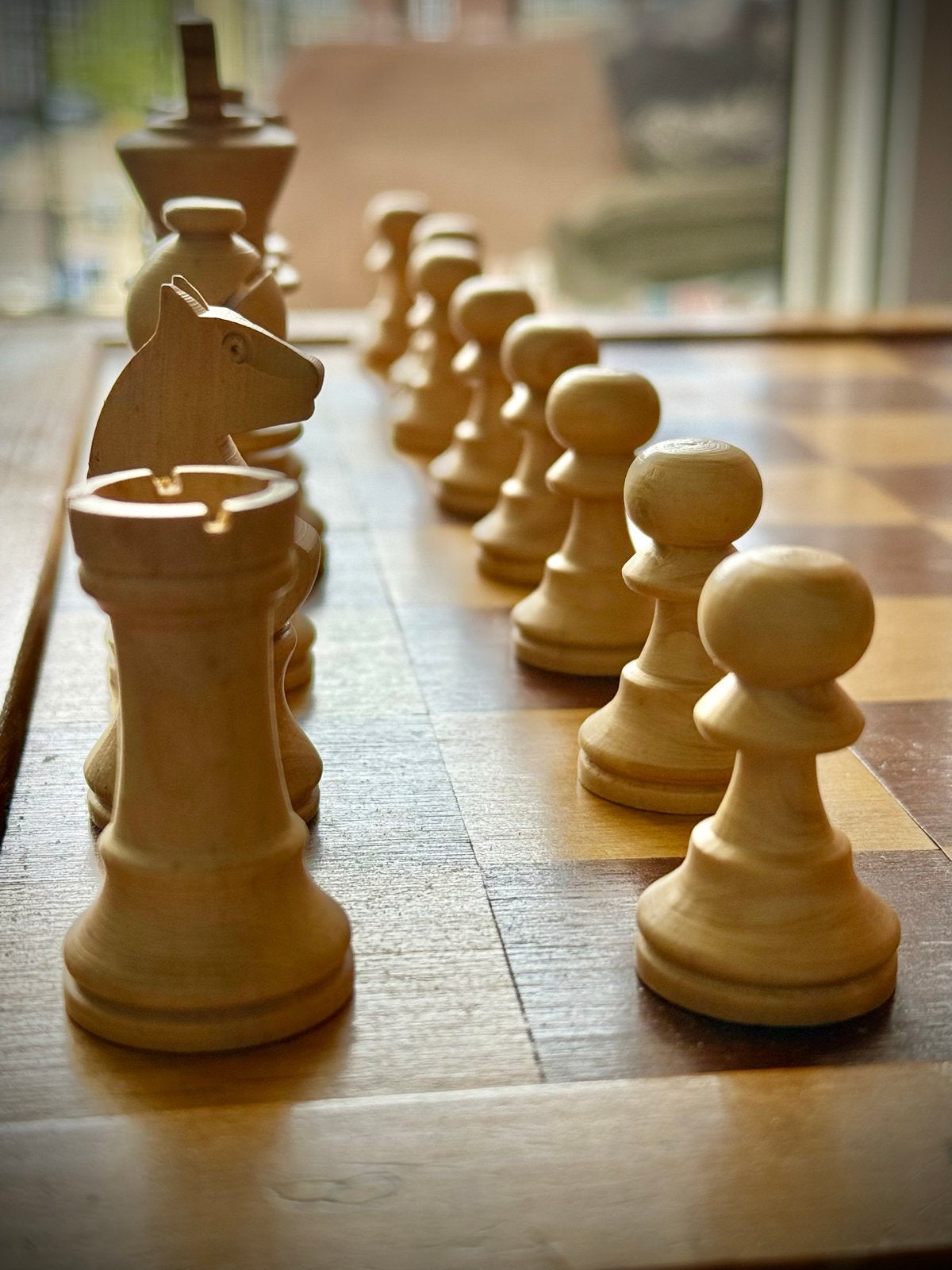 Vintage houten Staunton Schaakspel - Koning 8,2cm, Ophalen of Verzenden, Minder dan 500 stukjes, Gebruikt, Schaken