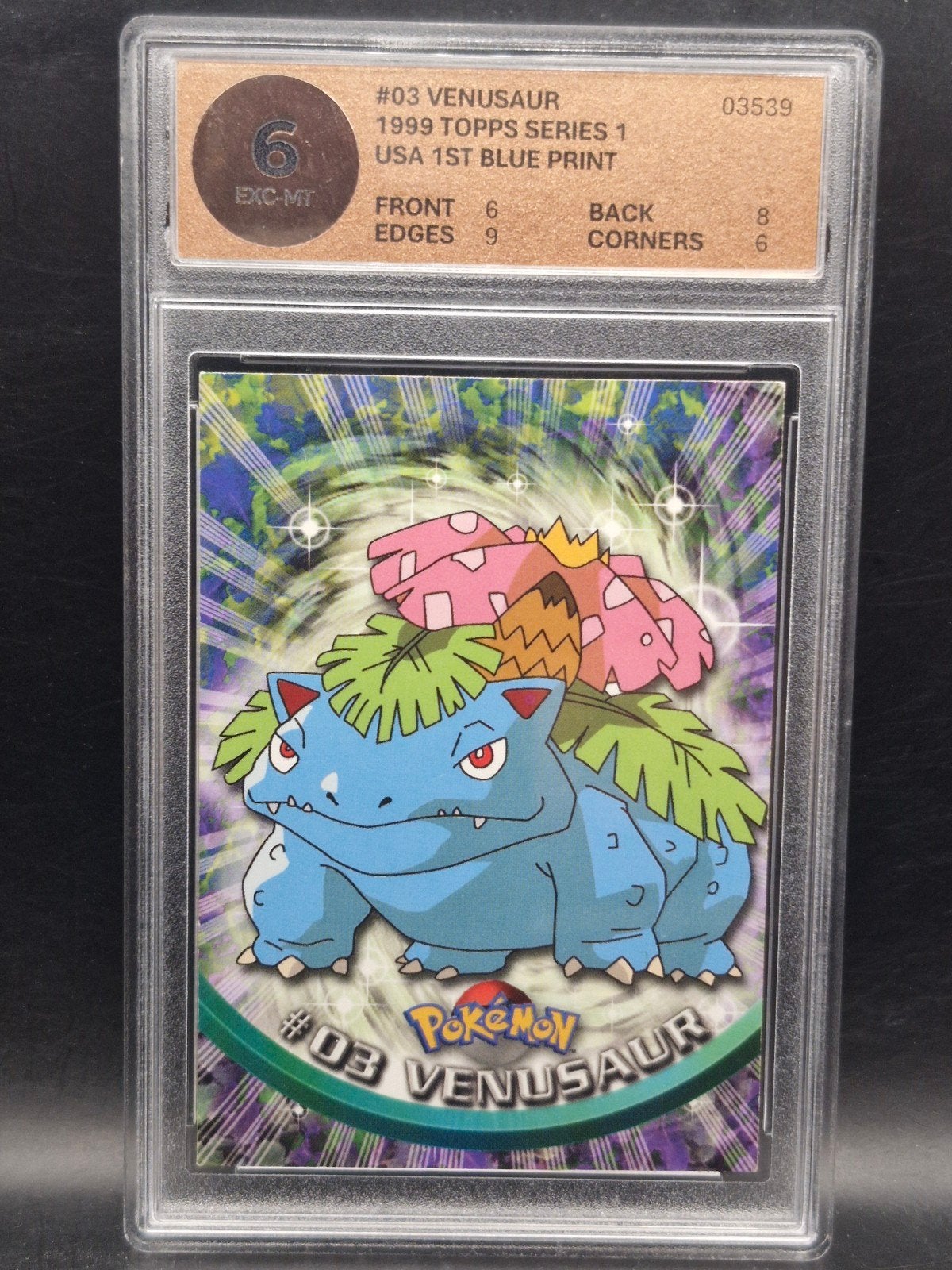 Venusaur 1999 topps #3 woetoe grading 6, Verzenden, Zo goed als nieuw, Losse kaart