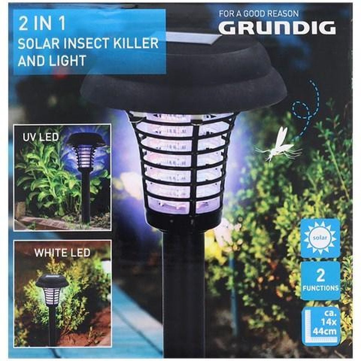 Grundig 2-in-1 Solar Insect Killer en Tuinlamp, Tuin en Terras, Buitenverlichting, Zonne-energie, Kunststof, Minder dan 50 watt