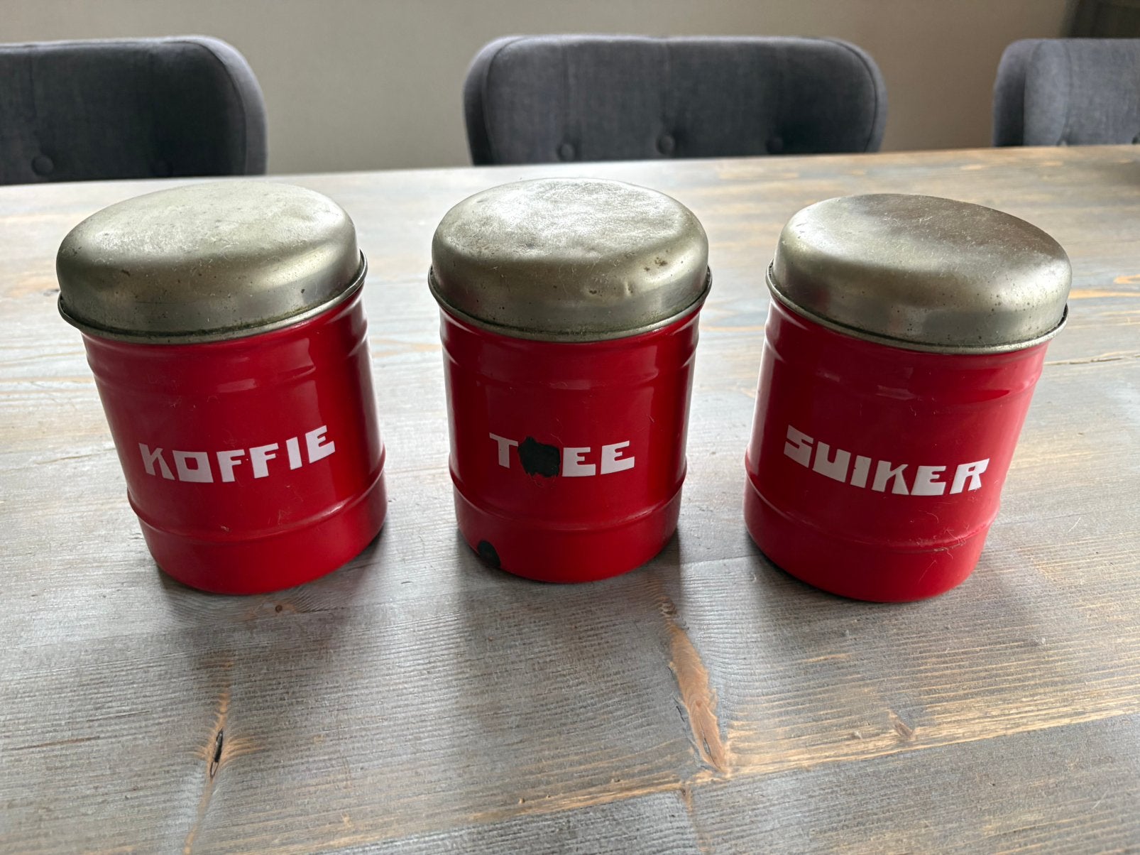 Emaille koffie thee suiker bussen, Ophalen