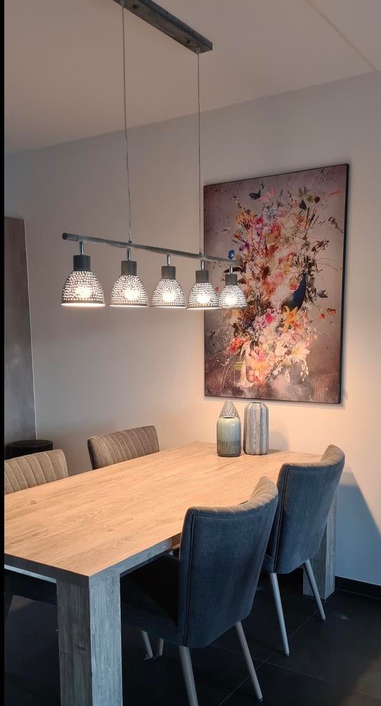 5 lamp betonlook grijs excl peertjes, Huis en Inrichting, Lampen | Hanglampen, Ophalen, Zo goed als nieuw, Minder dan 50 cm