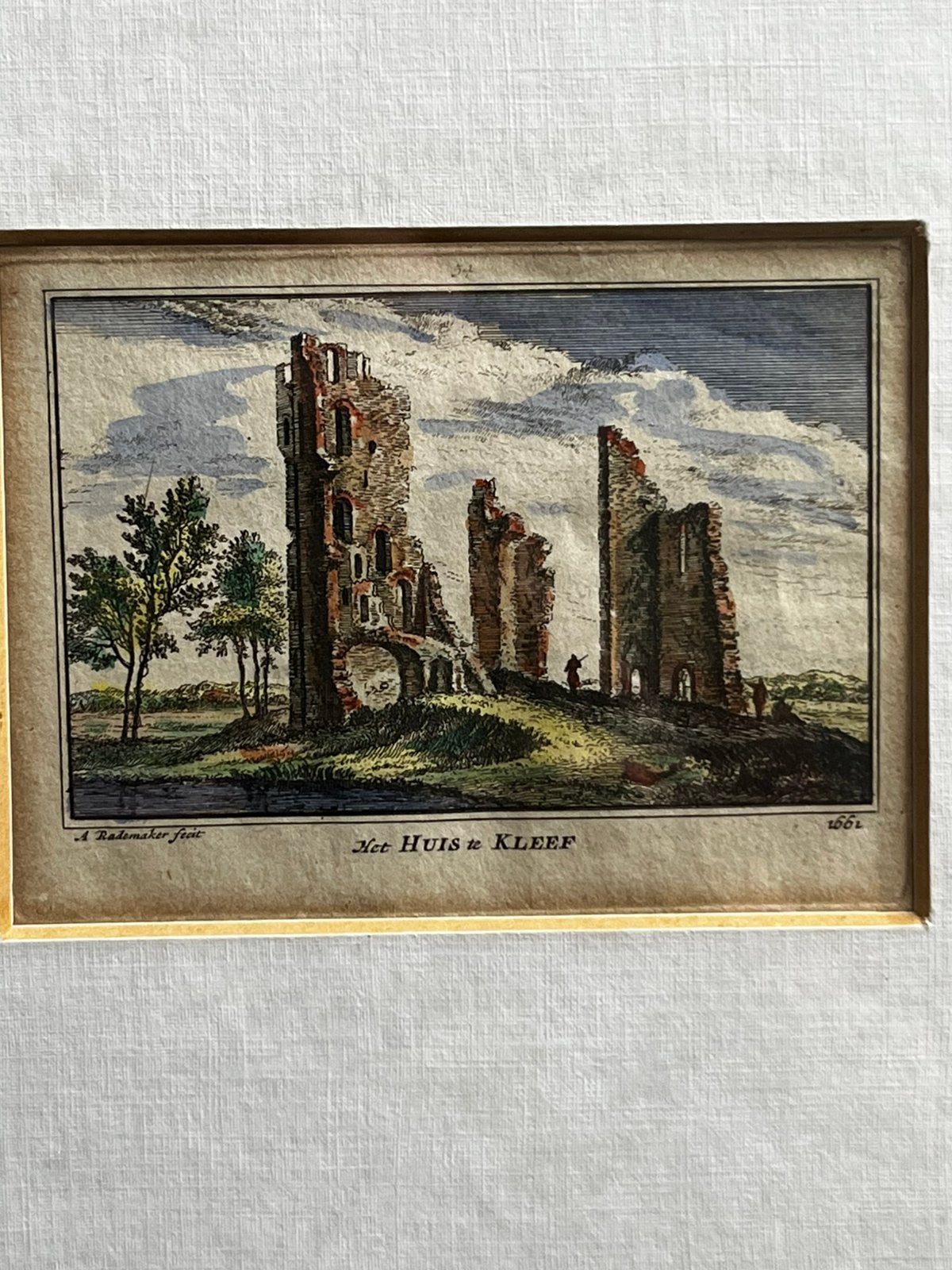 oud antiek kleuren ets gravure 1661 Huis te Kleef Rademaker, Ophalen