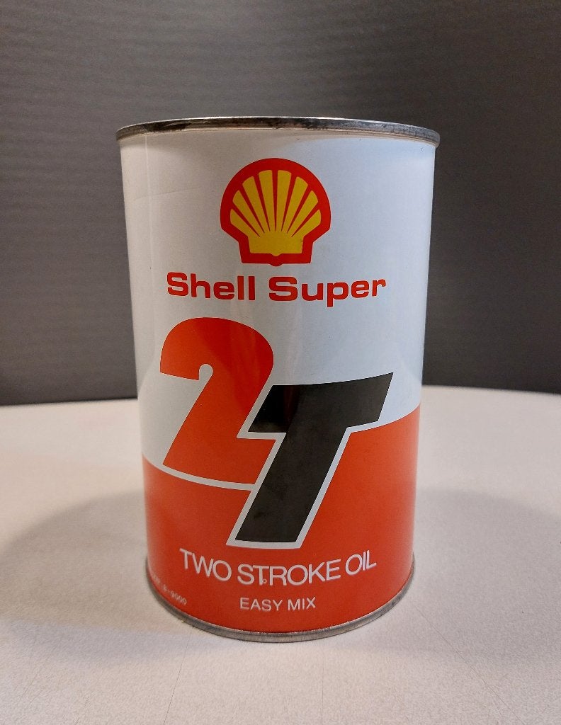 Vintage SHELL SUPER 2T Olieblik 1 liter Tweetaktolie NOS oil, Ophalen of Verzenden, Nieuw, Gebruiksvoorwerp