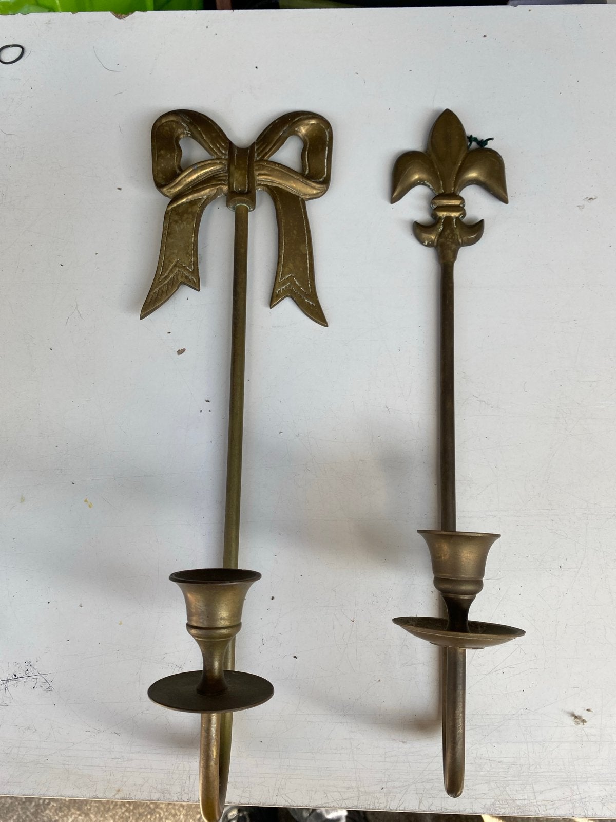 Vintage Koperen Wandkandelaars - Strik en Fleur de Lis, Ophalen of Verzenden, Koper of Brons