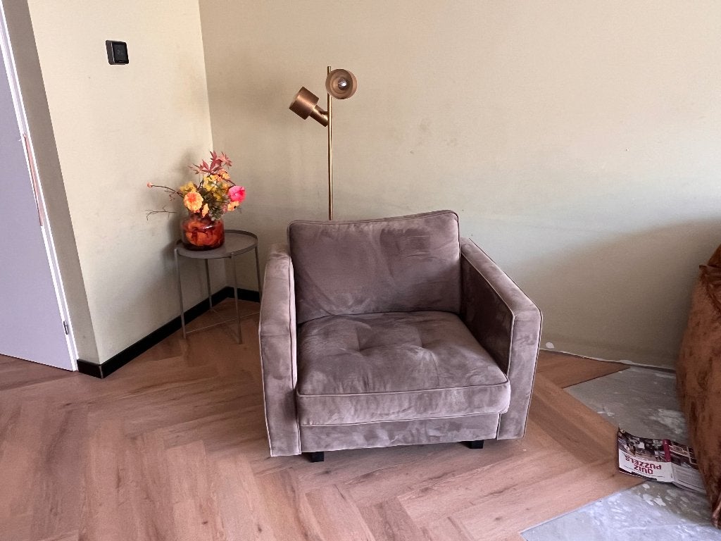 Fauteuil- taupe - zit heerlijk, Huis en Inrichting, Fauteuils, Ophalen, 75 tot 100 cm, Zo goed als nieuw, 75 tot 100 cm