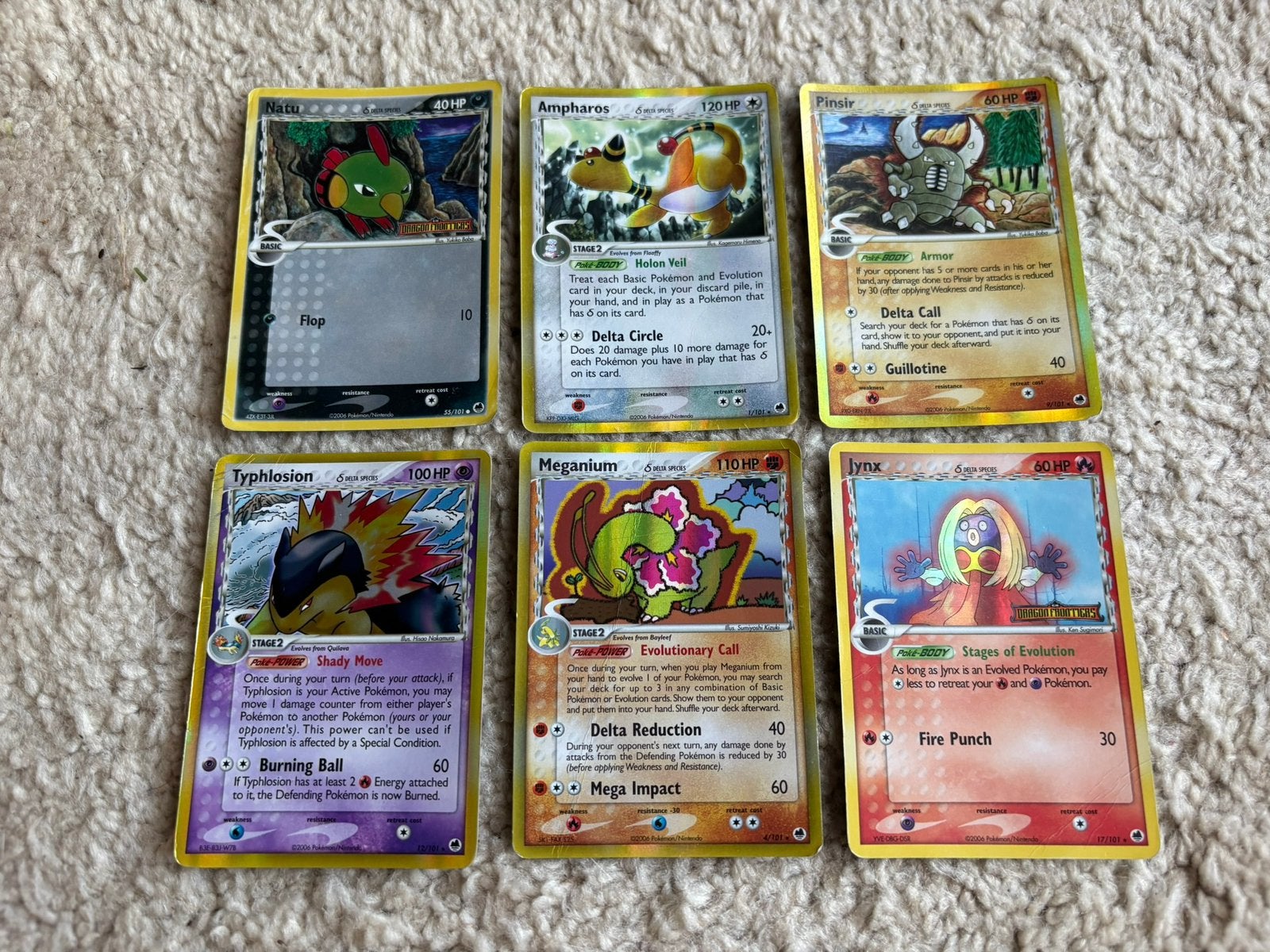 6 Pokémon Delta Species kaarten - Ampharos, Meganium, Jynx, Hobby en Vrije tijd, Verzamelkaartspellen | Pokémon, Ophalen of Verzenden