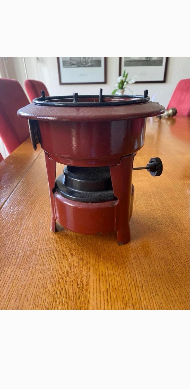 Vintage Petroleumstel - Donkerrood Geëmailleerd Metaal, Ophalen of Verzenden