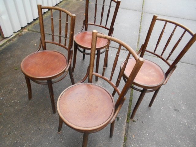 4 thonet cafe stoelen, Ophalen, Gebruikt, Bruin, Thonet