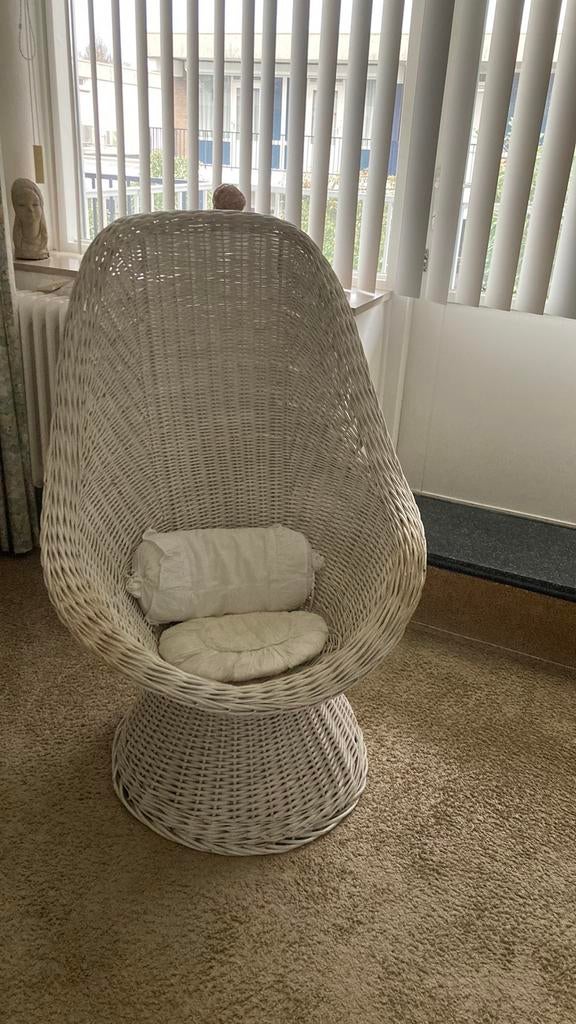 Vintage boho jaren 60 stoel rotan wit riet lounge pauwstoel, Ophalen