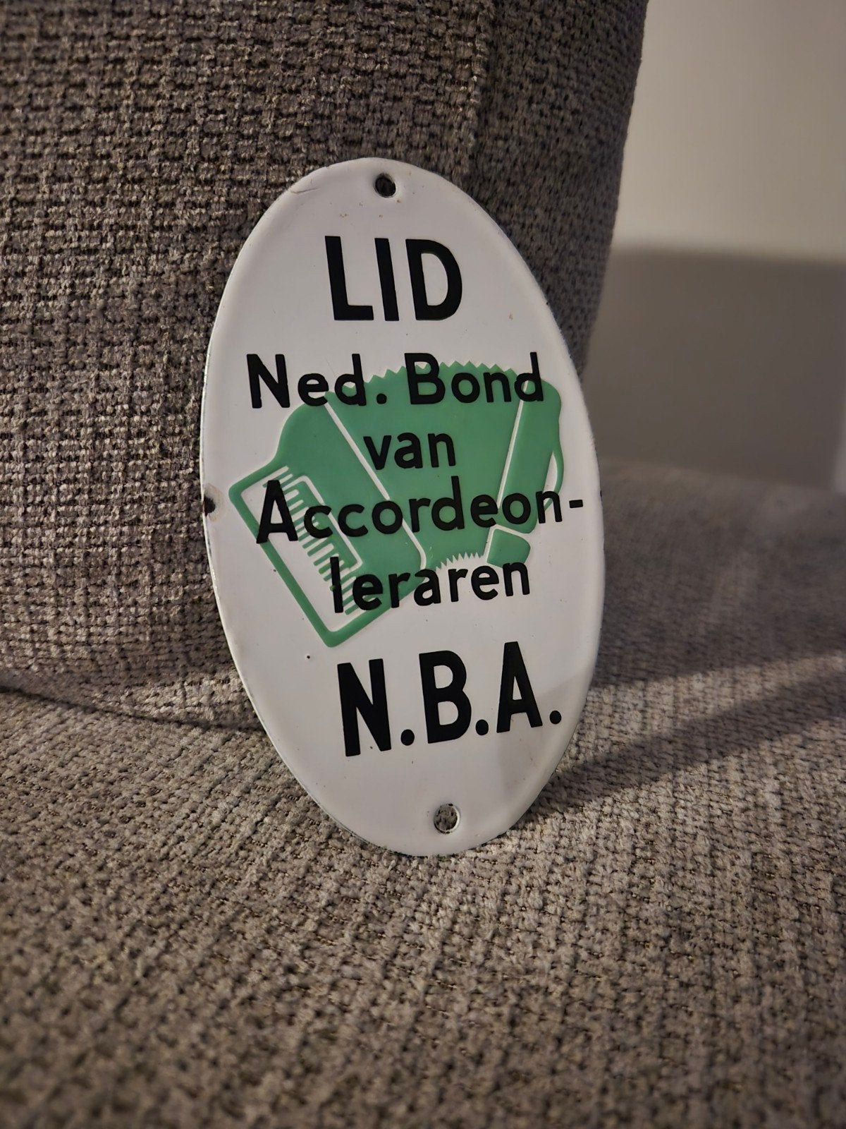 emaille bord accordeon leraren, Verzamelen, Ophalen of Verzenden, Gebruikt, Reclamebord
