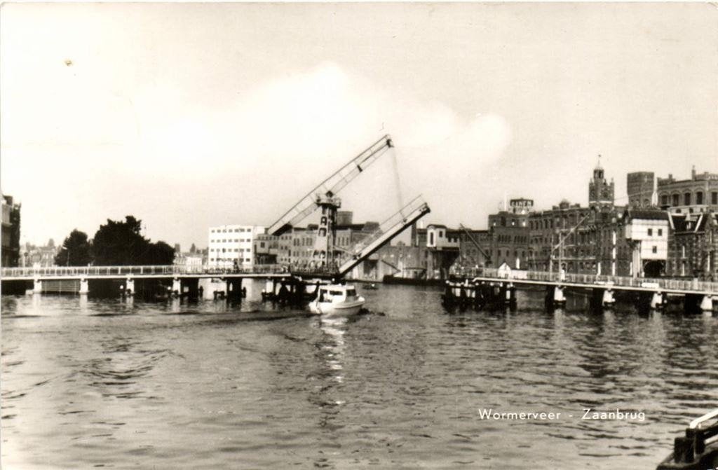 Wormerveer - Zaanbrug - gezicht op - boot - 1962 gelopen, Ophalen of Verzenden, 1960 tot 1980, Gelopen, Noord-Holland
