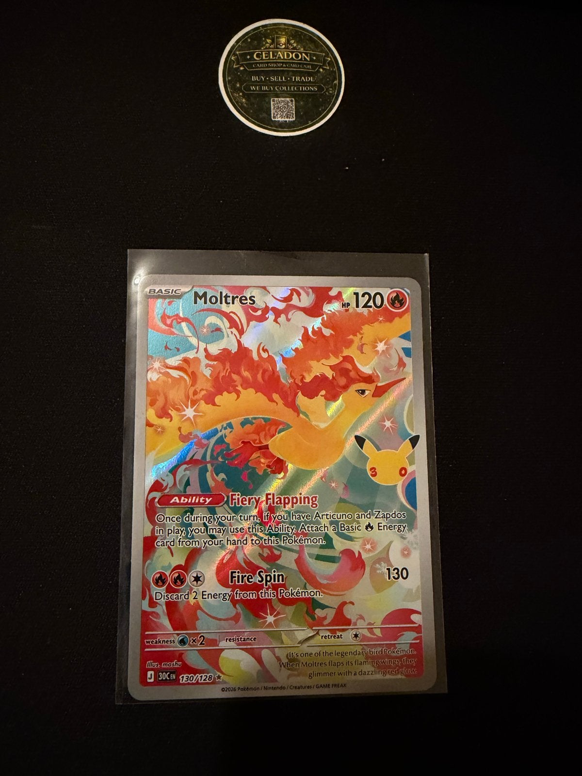 Moltres Pokémon kaart 30C (Celebrations 130/128), Ophalen of Verzenden, Zo goed als nieuw, Losse kaart