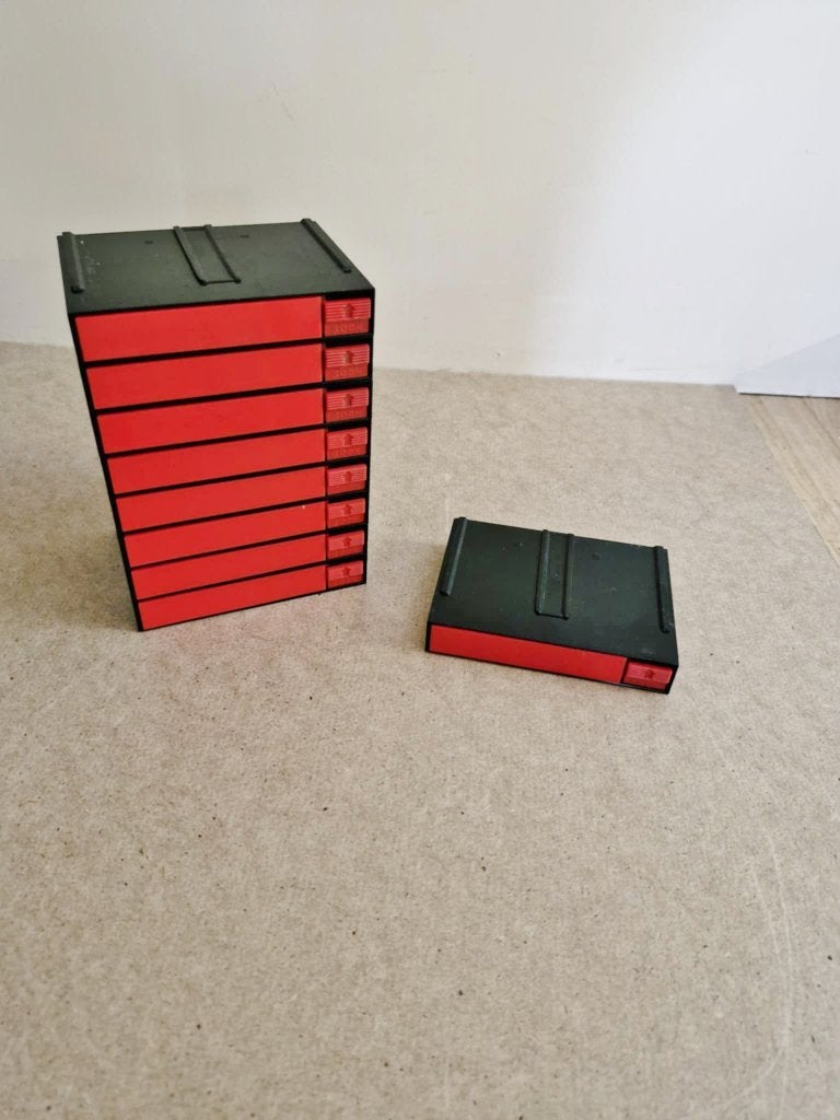 Vintage casette opbersysteem,lades drukknopjes,stapelbaar, Ophalen of Verzenden, Audio en Video