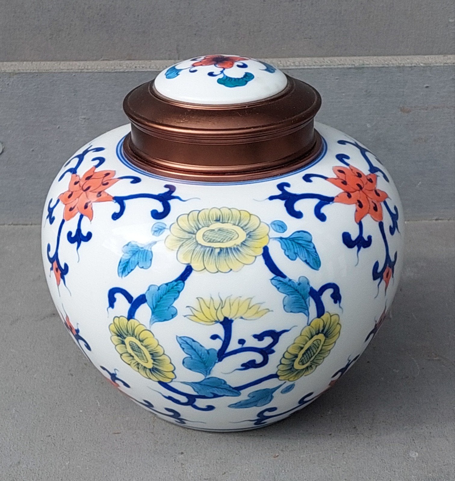 Vintage Chinese (thee)dekselpot met koperen deksel, Ophalen of Verzenden